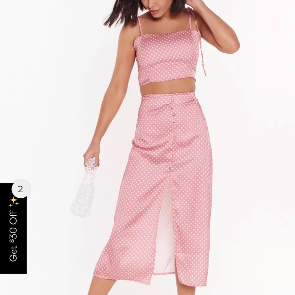 NWOT Nasty Gal Satin Polka Dot Set